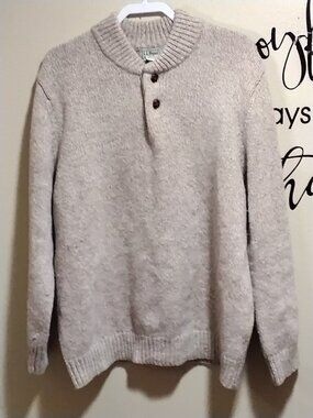 Vintage L.L. Bean Classic Ragg Wool Henley Sweater Mens XL Regular Oatmeal Marle